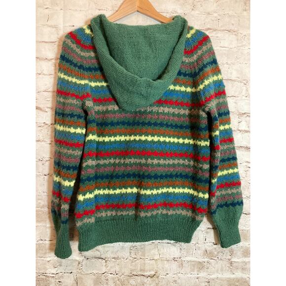 Artsy Sweater Womens XL Colorful Knit Striped Hooded Front Pockets Pullover - Picture 11 of 13